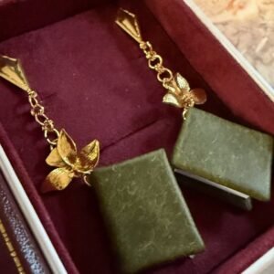 Green Leather & Gold Tiny Tome Earrings
