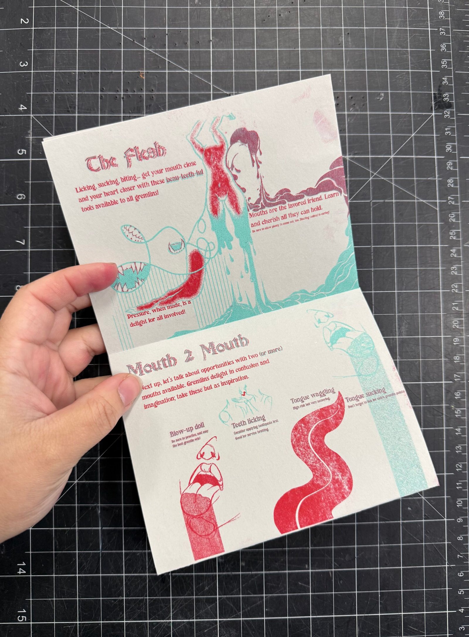 An open spread of Sex for Gremlins, showing two pages of the zine